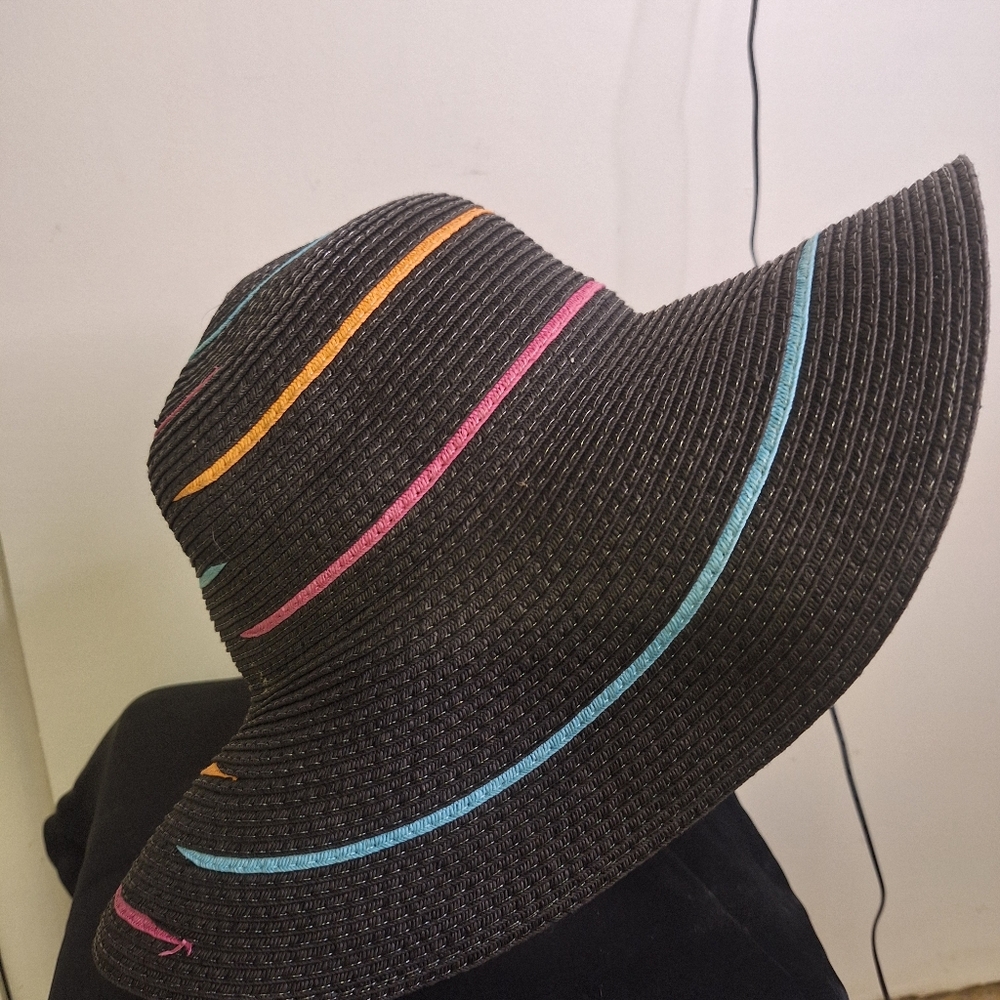 JHats Black Wide-Brim Hat with Vibrant Stripes